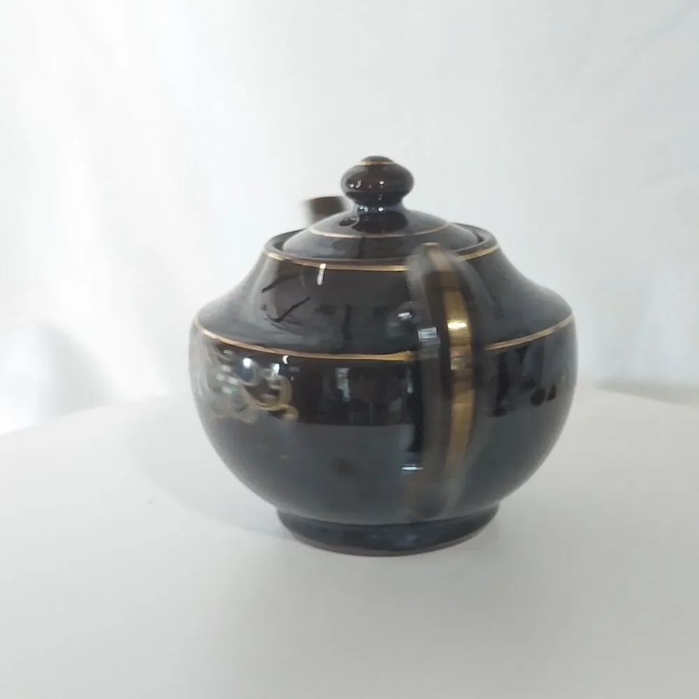 Vintage Japanese Moriage Redware Teapot Brown Betty Gold Backstamp Export 7